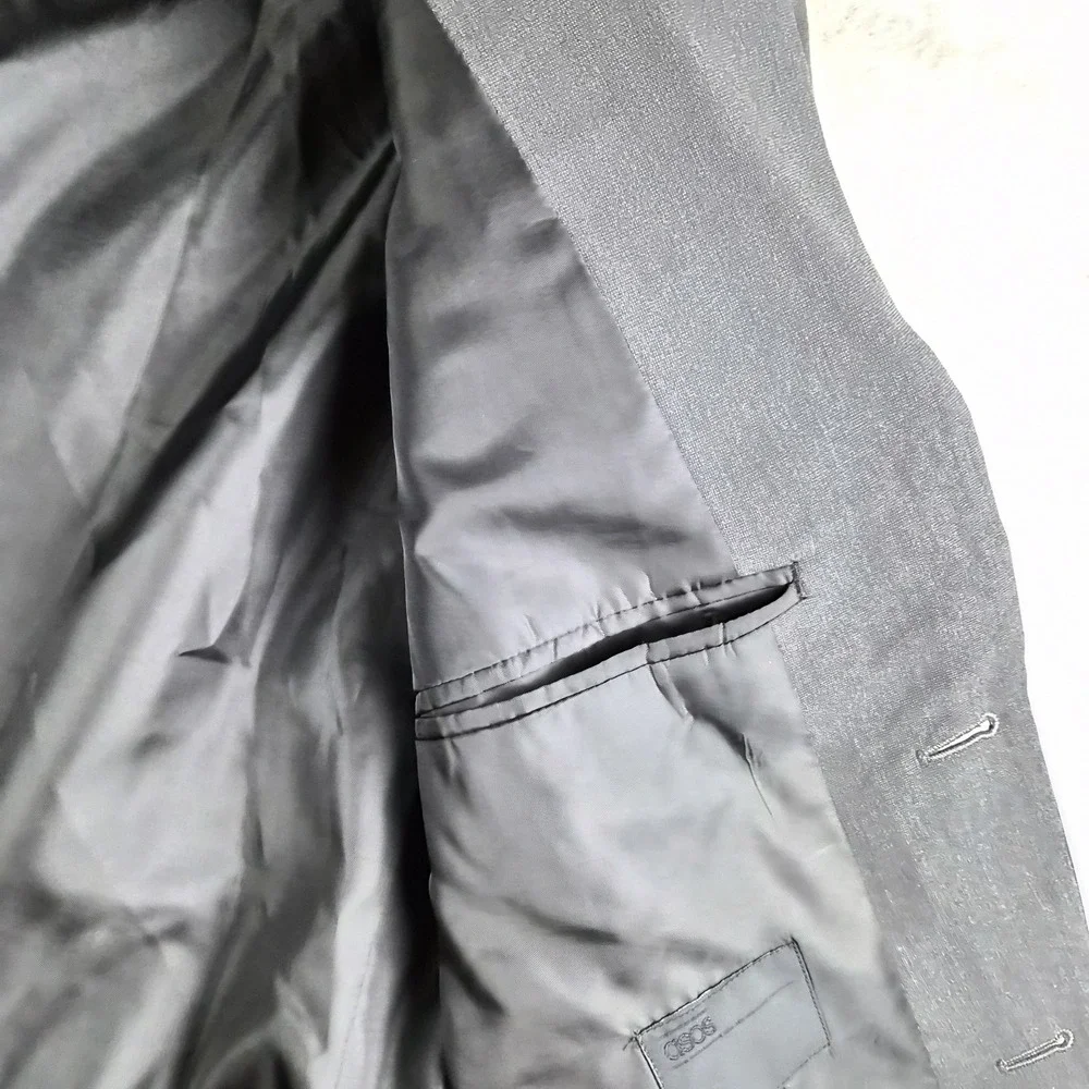 Asos Blazer Jacket Mens 42 Gray‎ Slim Fit Stretchy Slim Fit 2 Buttons Sport Coat